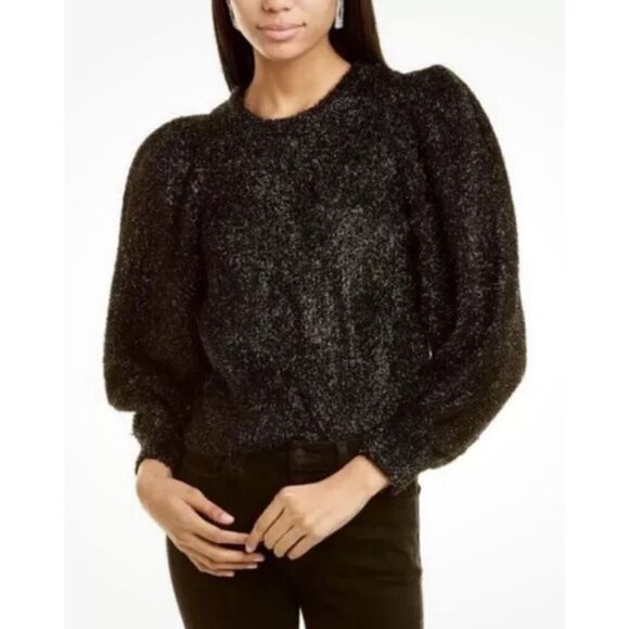 Ronny Kobo Carina Sparkle Metallic Puff Balloon Sweater in Black NWT Size Medium - Picture 2 of 8